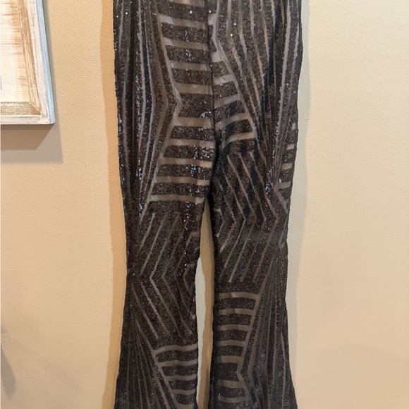Black Sequin Sheer Flare Pants – Size L (NWT) - Picture 3 of 4